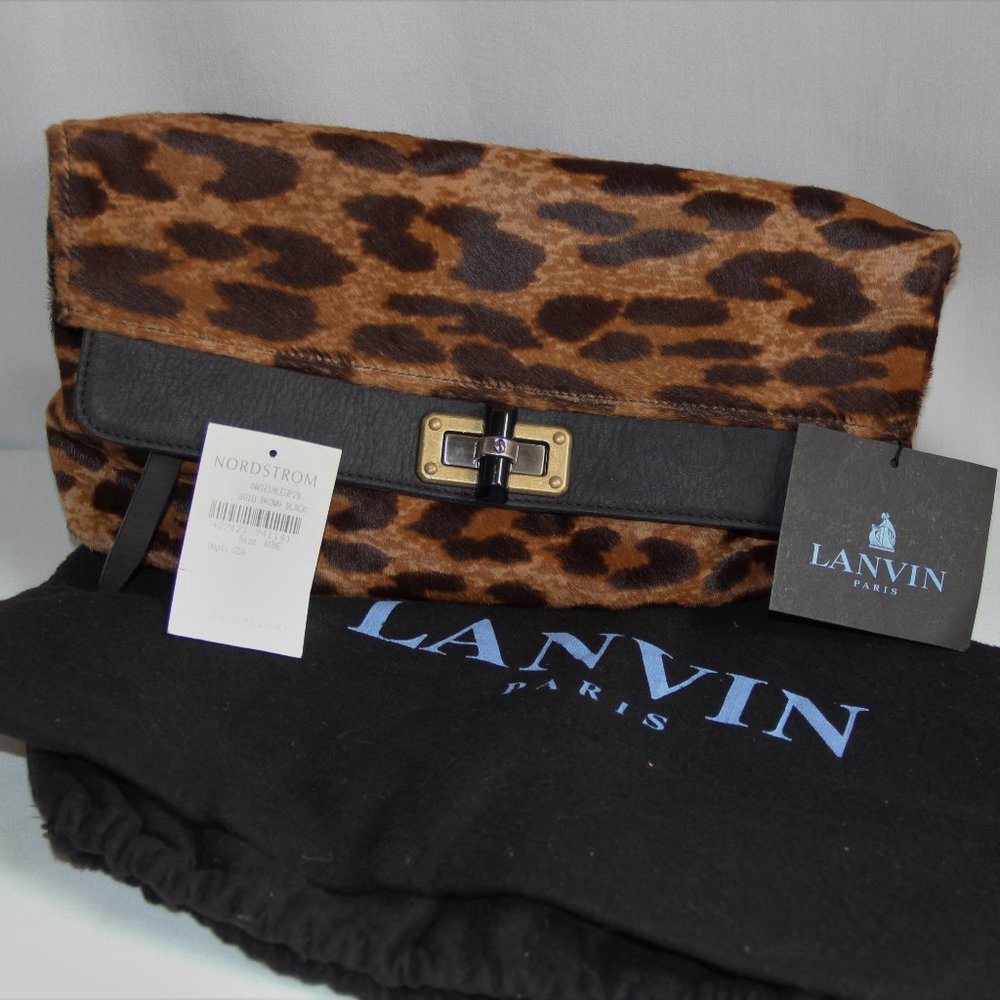 New with Tags Lanvin Leopard Calf Fold Over Clutch